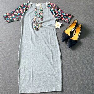 NWT SOFT Sheath Dress Stretch LuLaRoe Julia Contrasting 3/4” sleeves midi length
